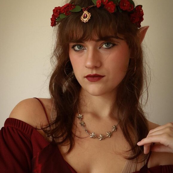 Red Flower Crown Headband Fairy Elf Circlet Renaissance Cosplay Halloween - Picture 3 of 7
